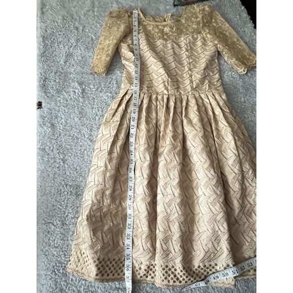 Handmade Womens S* Fit Flare Gold‎ Dress Lace Sleeve Wrap Lolita Formal Coquette - Picture 15 of 16